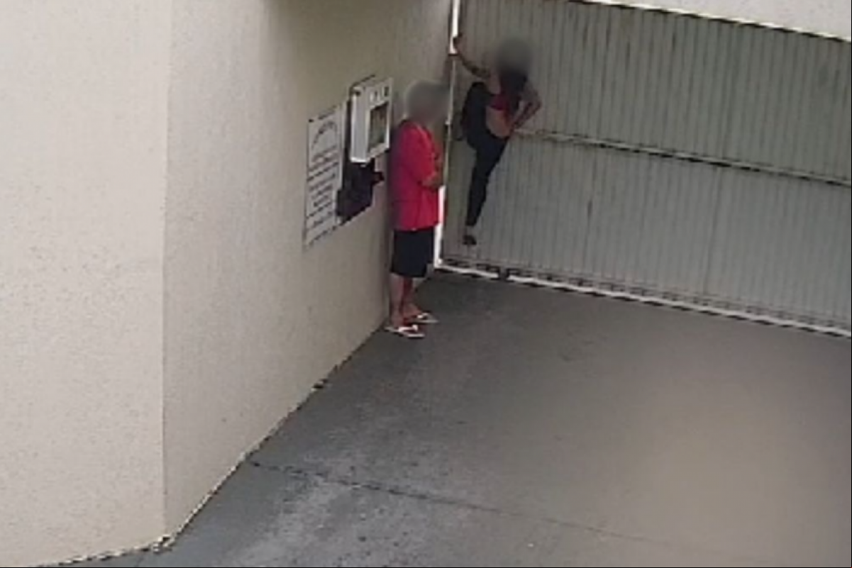 As imagens mostram os dois escalando o muro do estabelecimento, localizado próximo à BR-280.