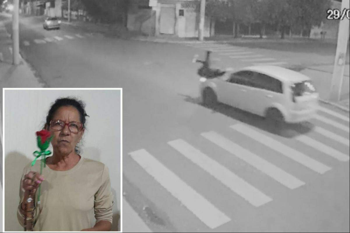 Momento em que Nilza Pereira é atingida por carro